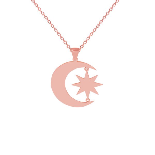 Gümüş Ay Yıldız Tasarımlı Kolye