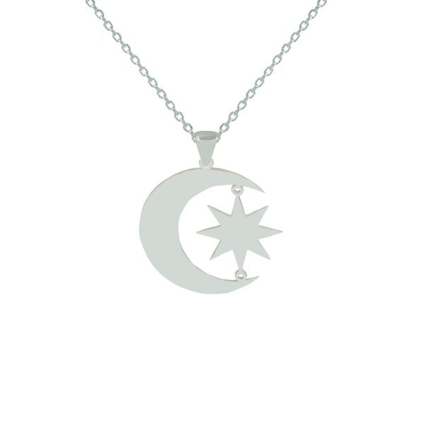 Gümüş Ay Yıldız Tasarımlı Kolye