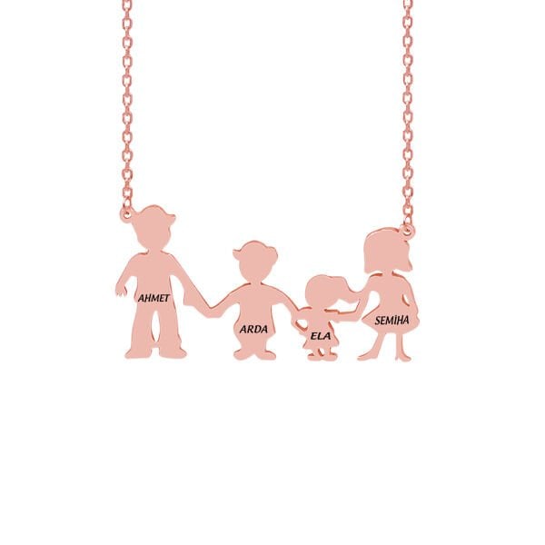 Gümüş Anne Baba Çocuk Tasarımlı İsimli Kolye