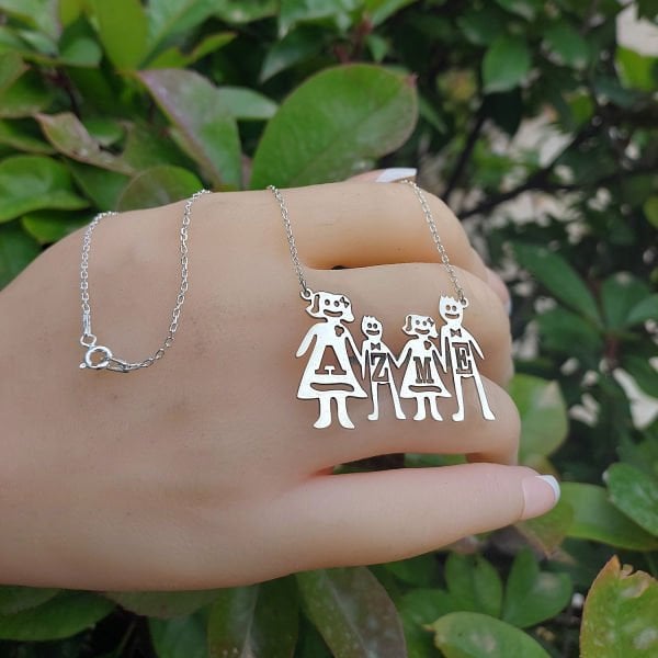 Gümüş İsimli Çöp Aile Kolyesi