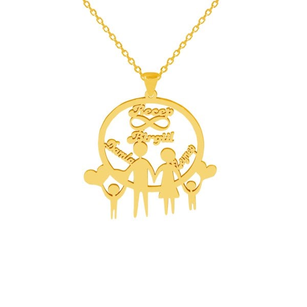 Gümüş 4 İsimli Kalpli Çöp Aile Kolyesi