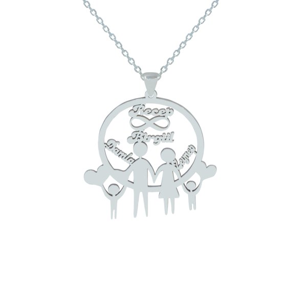 Gümüş 4 İsimli Kalpli Çöp Aile Kolyesi