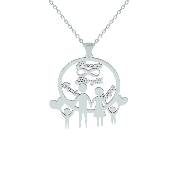 Gümüş 4 İsimli Kalpli Çöp Aile Kolyesi