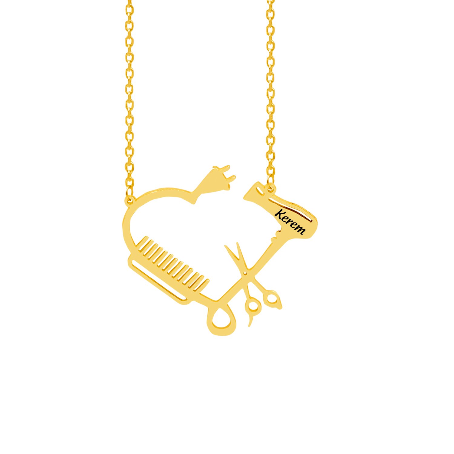 Gümüş Kuaför Tarak Makas İsimli Kolye