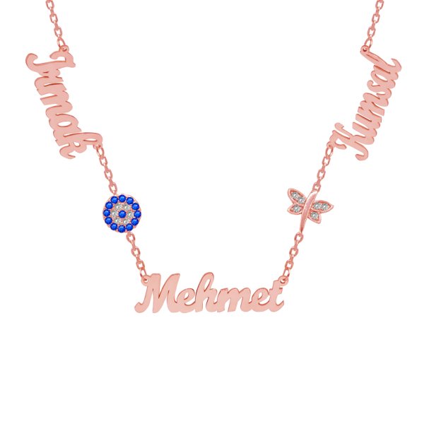 Gümüş Yusufçuk Nazarlıklı 3 Aile İsimli Kolye