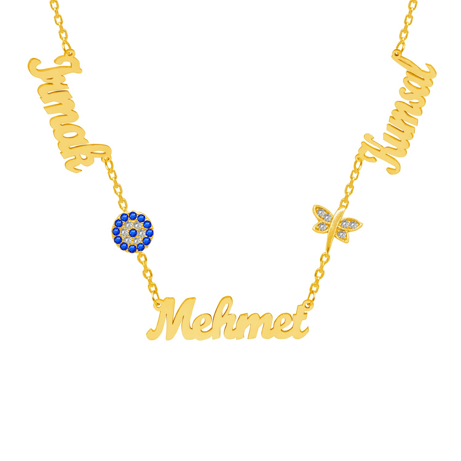 Gümüş Yusufçuk Nazarlıklı 3 Aile İsimli Kolye