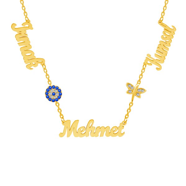 Gümüş Yusufçuk Nazarlıklı 3 Aile İsimli Kolye