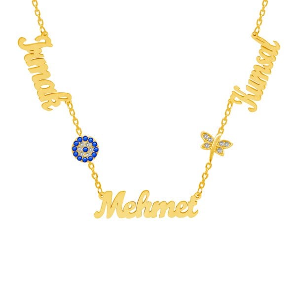 Gümüş Yusufçuk Nazarlıklı 3 Aile İsimli Kolye