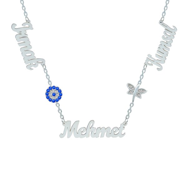 Gümüş Yusufçuk Nazarlıklı 3 Aile İsimli Kolye