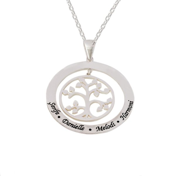 Gümüş Yuvarlak Hayat Ağacı İsimli Kolye