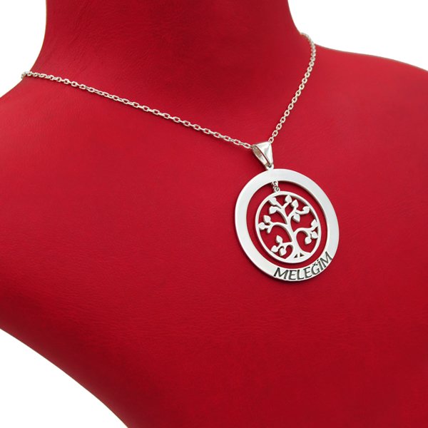 Gümüş Yuvarlak Hayat Ağacı İsimli Kolye