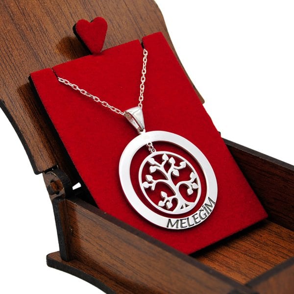 Gümüş Yuvarlak Hayat Ağacı İsimli Kolye