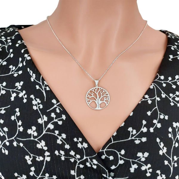 Gümüş Yuvarlak Soy Ağacı İsimli Kolye