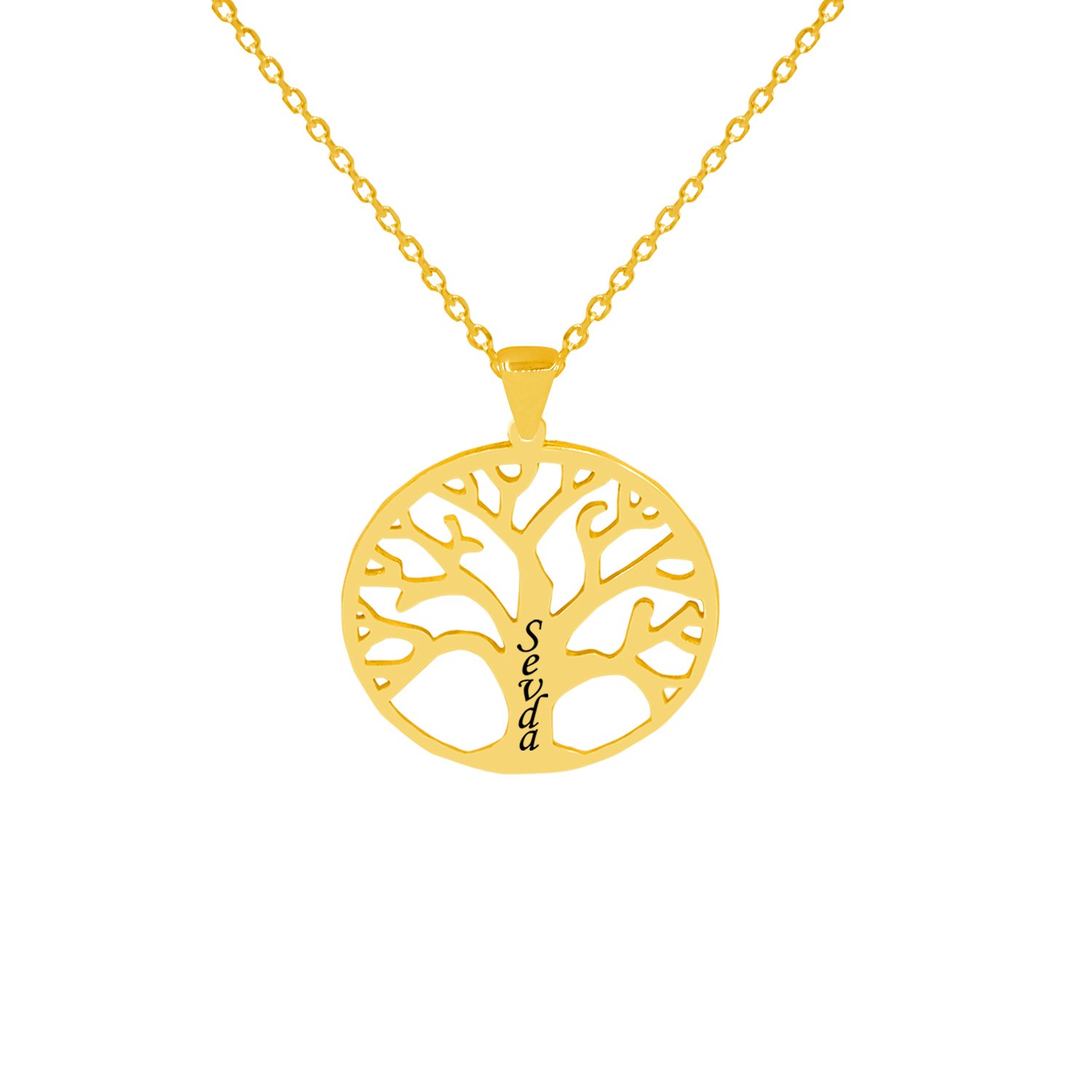 Gümüş Yuvarlak Soy Ağacı İsimli Kolye
