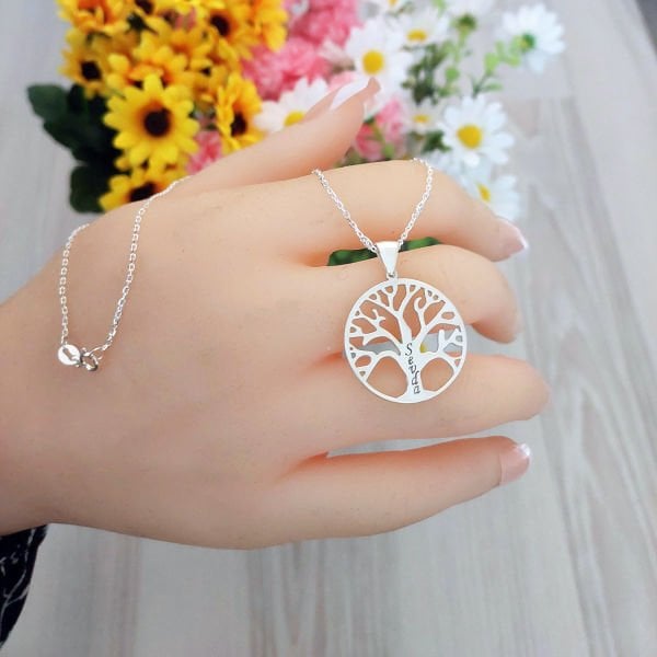 Gümüş Yuvarlak Soy Ağacı İsimli Kolye