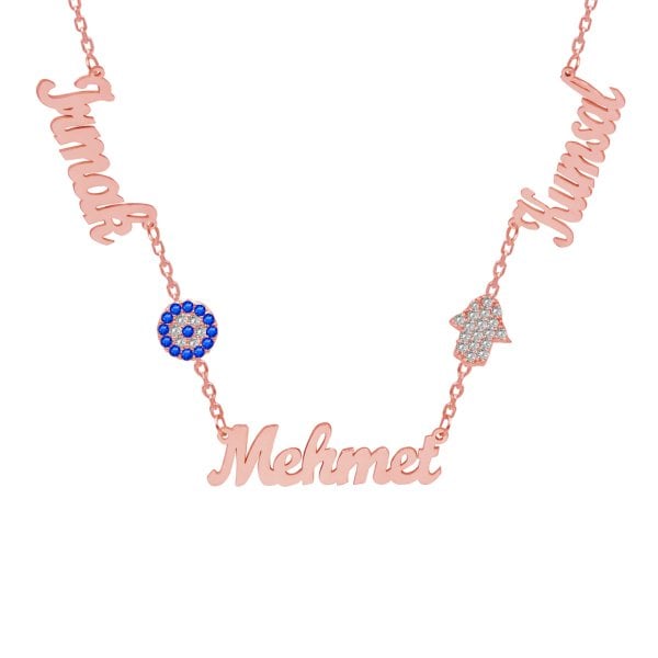 Gümüş Nazarlık El Figürlü 3 İsimli Kolye