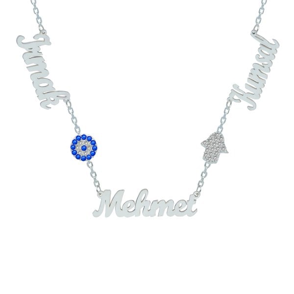 Gümüş Nazarlık El Figürlü 3 İsimli Kolye