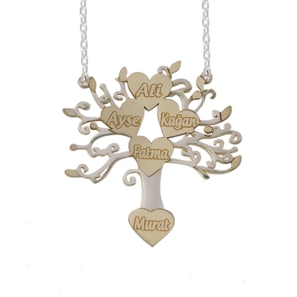 Gümüş Kalpli Tasarım Soy Ağacı İsimli Kolye