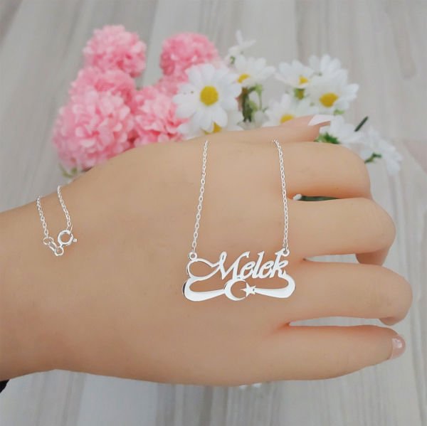 Gümüş Ay Yıldızlı İsimli Kolye