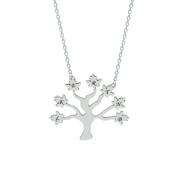 Gümüş Özel Tasarım Soy Ağacı Harfli Kolye