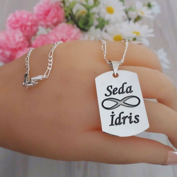 Gümüş Plaka Tasarımlı Asker Künyesi İsimli Kolye Bay