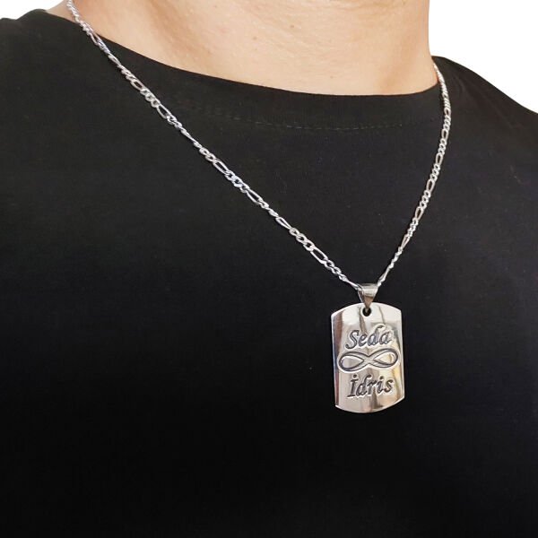 Gümüş Plaka Tasarımlı Asker Künyesi İsimli Kolye Bay