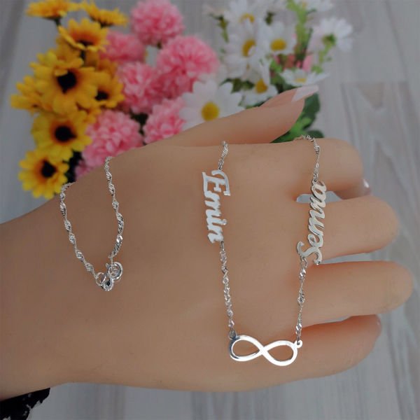 Gümüş 2 İsimli Aile Kolyesi Sonsuzluk Taşsız