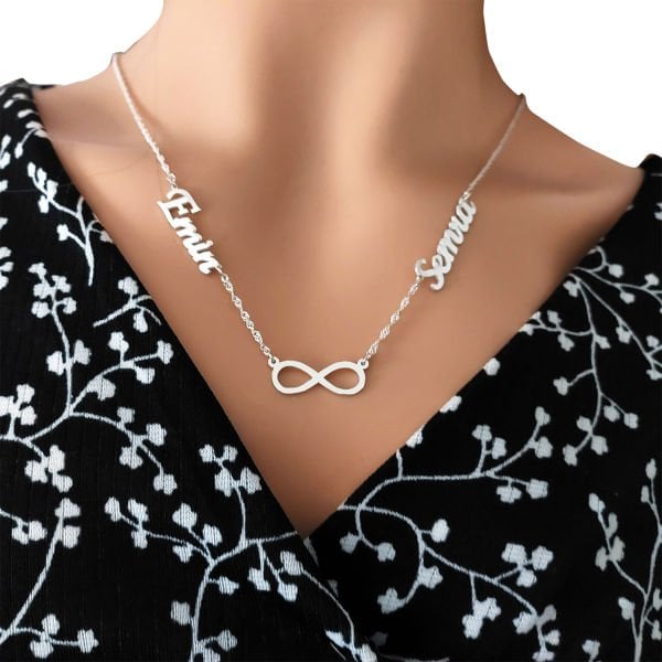 Gümüş 2 İsimli Aile Kolyesi Sonsuzluk Taşsız