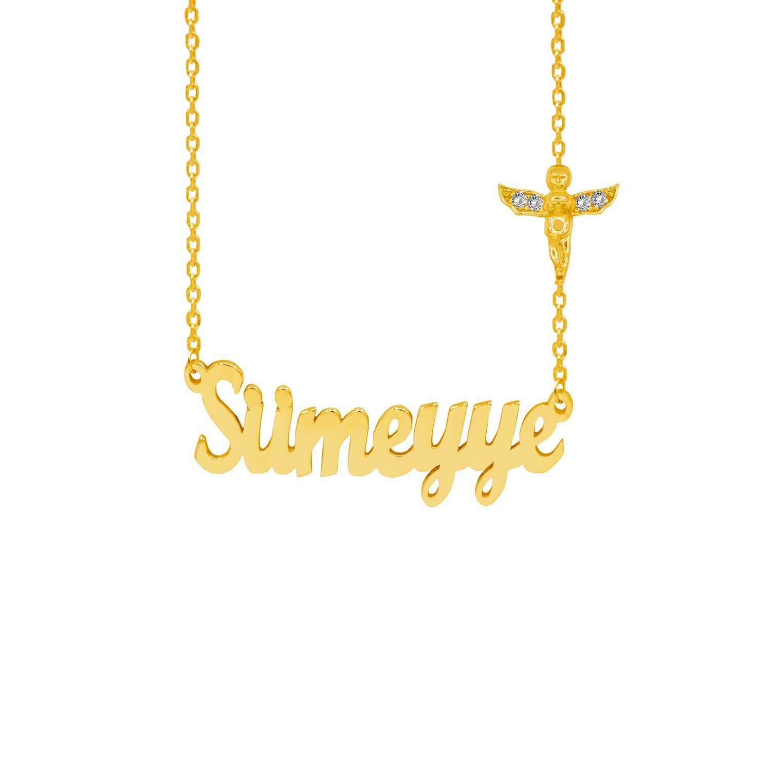 Gümüş Melek Figürlü İsimli Kolye