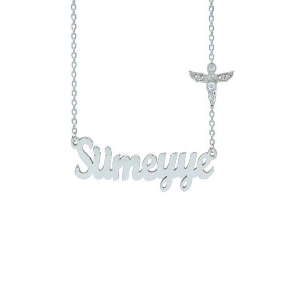 Gümüş Melek Figürlü İsimli Kolye