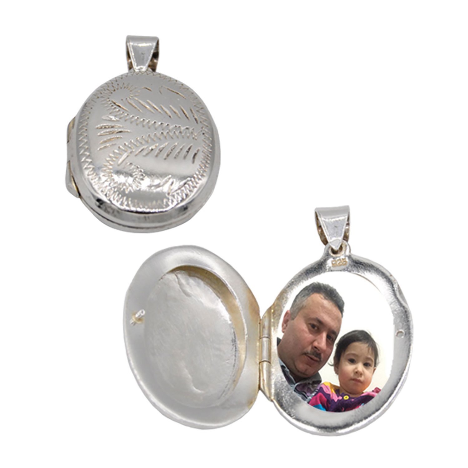 Gümüş Oval Kapaklı İsimli Resimli Kolye