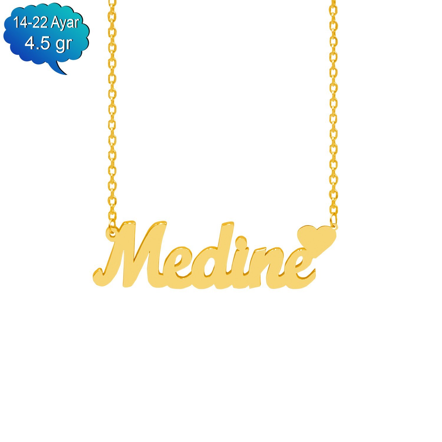 14, 22 Ayar Altın Kalpli İsimli Kolye