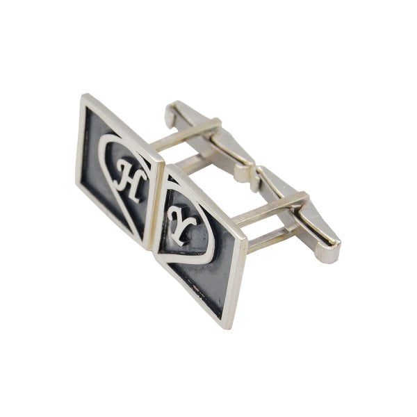 Gümüş Plaka Kalpli Harfli Kol Düğmesi