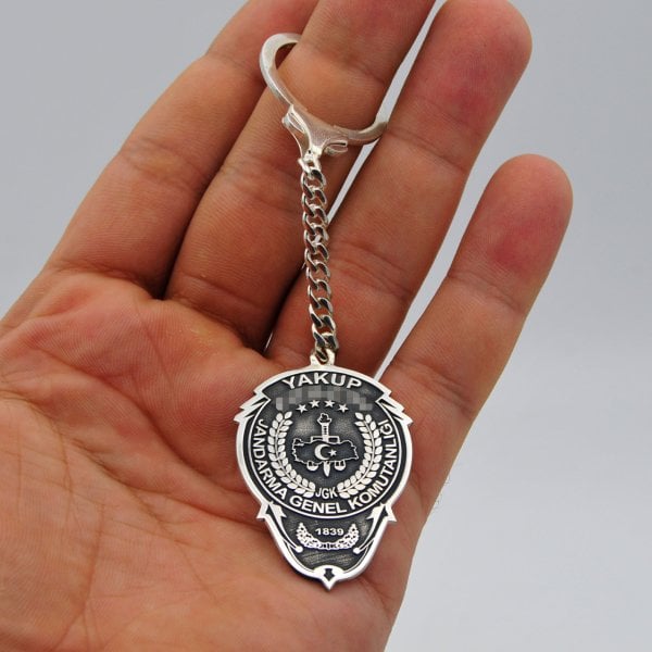 İsimli Gümüş Anahtarlık Jandarma Logolu