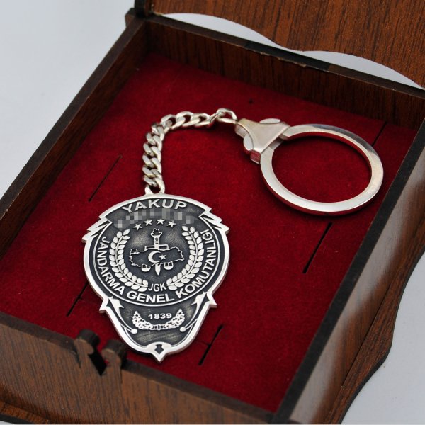 İsimli Gümüş Anahtarlık Jandarma Logolu