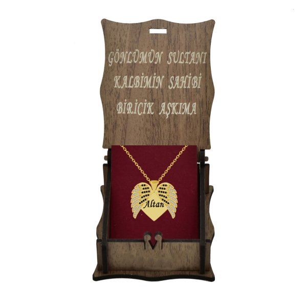 Gümüş Melek Kanatlı Kalpli İsimli Kolye