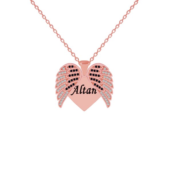 Gümüş Melek Kanatlı Kalpli İsimli Kolye