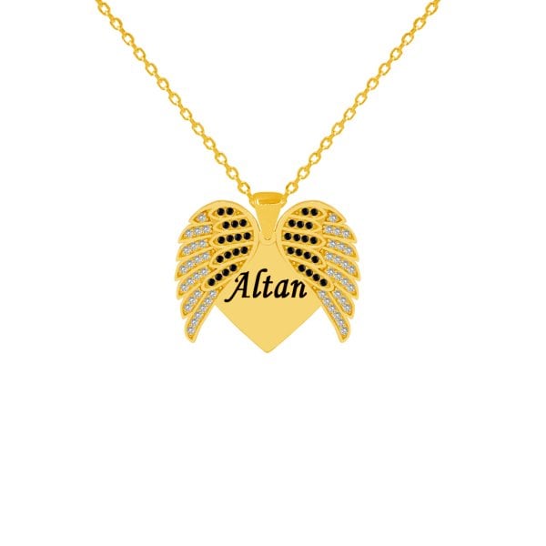 Gümüş Melek Kanatlı Kalpli İsimli Kolye