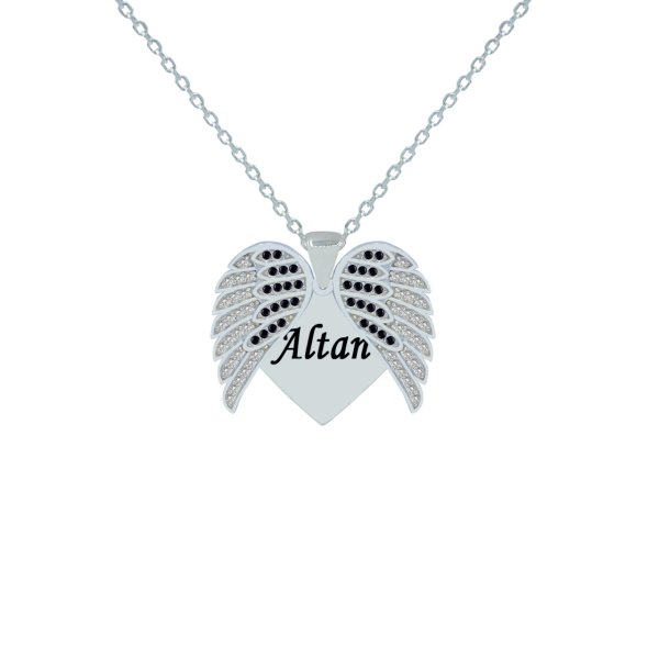 Gümüş Melek Kanatlı Kalpli İsimli Kolye
