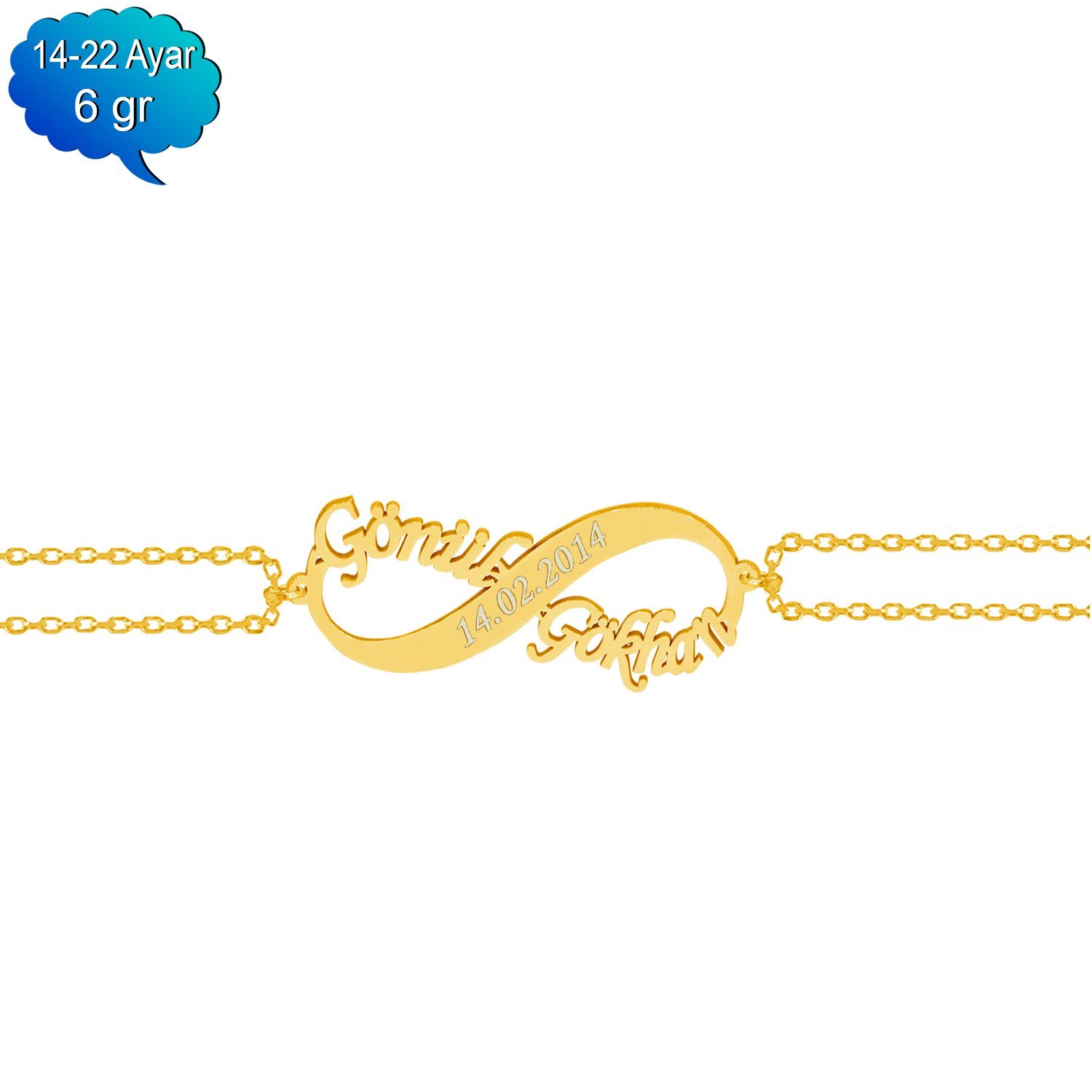 14, 22 Ayar Altın İsimli Sonsuzluk Bileklik