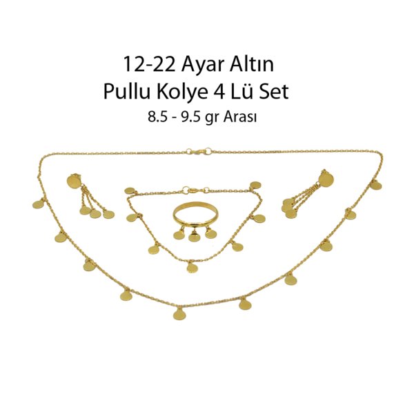 14 Ayar Altın Pul Sallantılı 4 lü Set