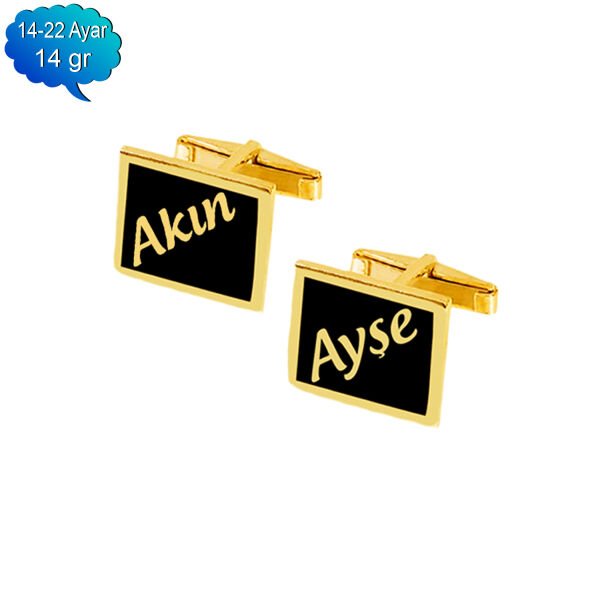 14, 22 Ayar Altın Mineli İsimli Kol Düğmesi