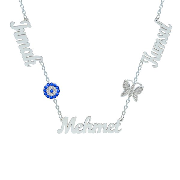 Gümüş Nazarlık Kelebekli 3 İsimli Kolye