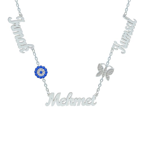Gümüş Nazarlık Kelebekli 3 İsimli Kolye