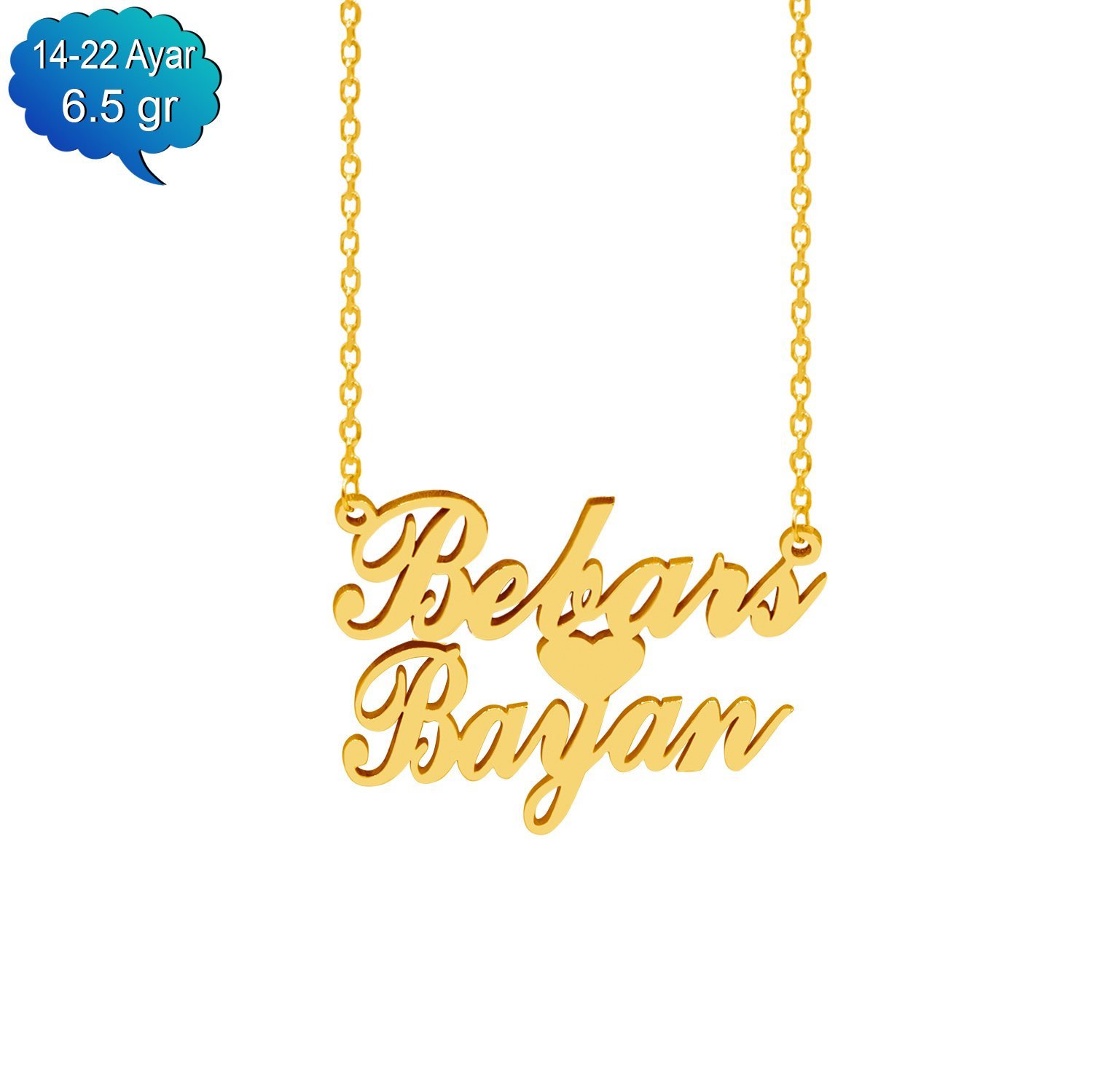 14, 22 Ayar Altın Kişiye Özel 2 İsimli Kolye