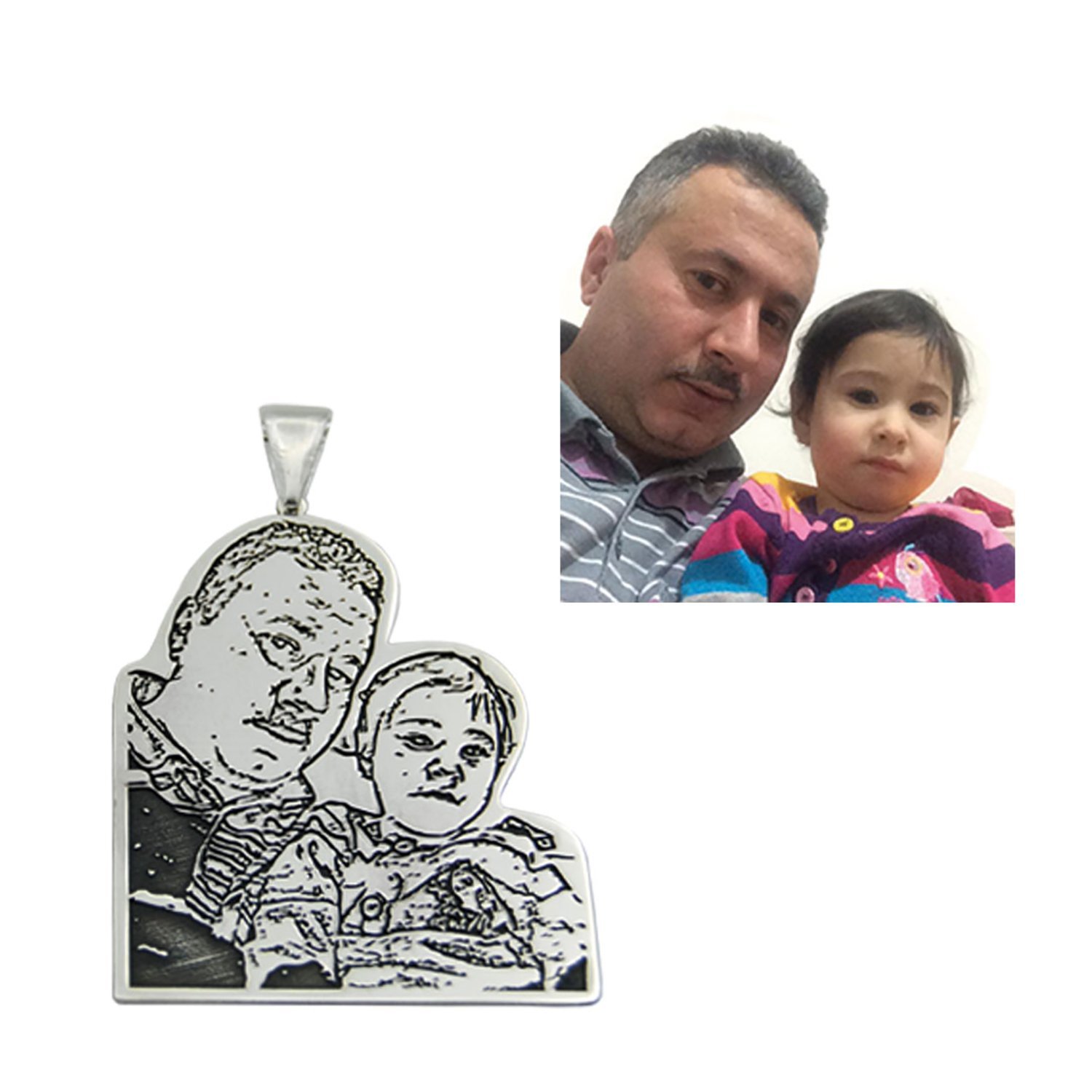 Gümüş Özel Tasarım Lazer Tarama Resimli Kolye