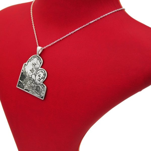 Gümüş Özel Tasarım Lazer Tarama Resimli Kolye