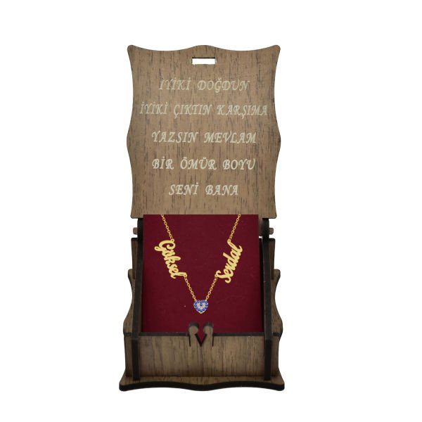 Gümüş Kalp Nazarlı 2 İsimli Aile Kolyesi
