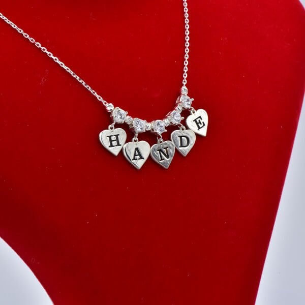 Gümüş Tek Taş Kalpli İsimli Kolye