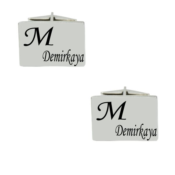 Gümüş Kare Plaka İsimli Kol Düğmesi